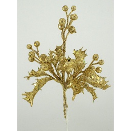 [XG26-GLD] HOLLY/BERRY GLITTER PICK 8&quot;  GOLD
