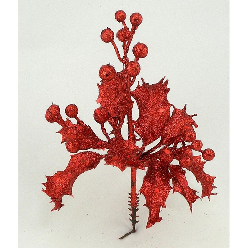 [XG26-RED] HOLLY/BERRY GLITTER PICK 8"  RED
