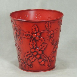 [XR4057-RED] PLANTER METAL W/LINER   RED 6.25&quot;Dx6.25&quot;H