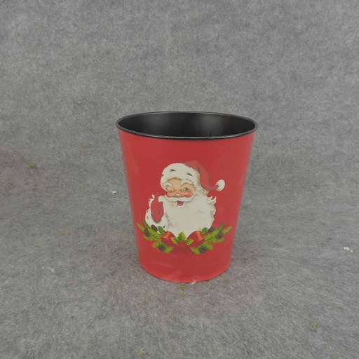 [XR6035] PLANTER TIN 4.5" x 5" SANTA/RED