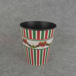 [XR6042] PLANTER TIN 4.5&quot; x 5&quot; RED/GRN STRIPES
