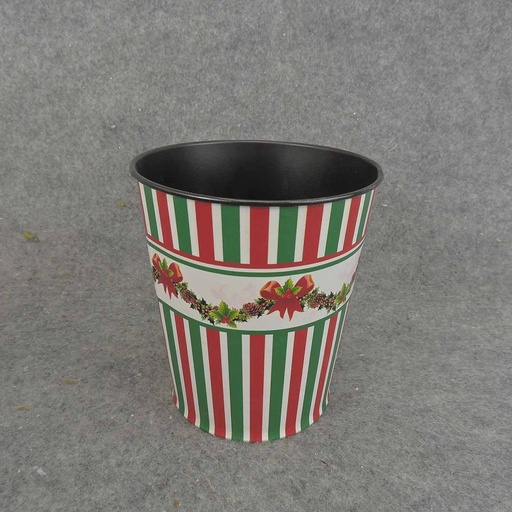 [XR6042] PLANTER TIN 4.5" x 5" RED/GRN STRIPES