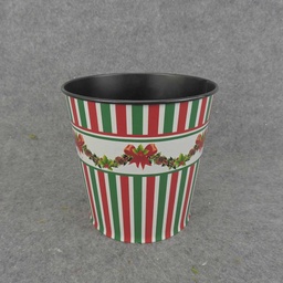 [XR6044] PLANTER TIN 5.25&quot; x 5.5&quot; RED/GRN STRIPES
