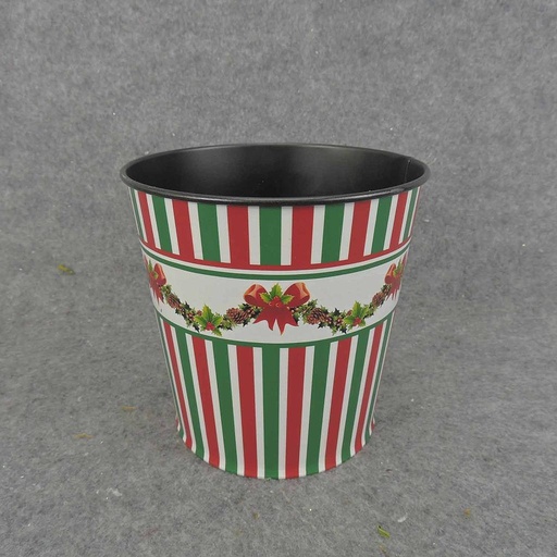 [XR6044] PLANTER TIN 5.25" x 5.5" RED/GRN STRIPES