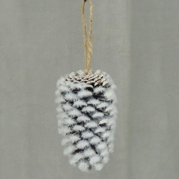 [XE4069-WHT] PINE CONE FLOCKED HANGING