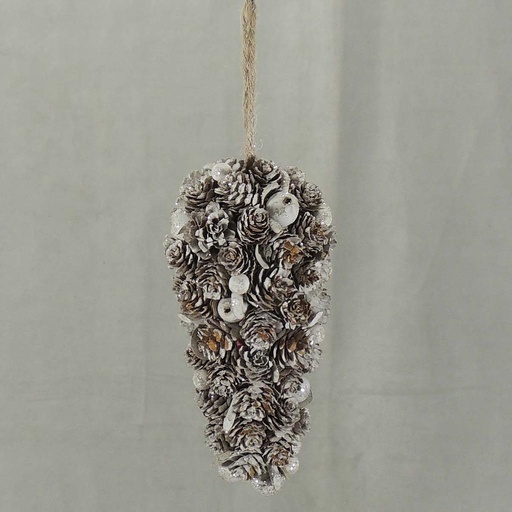 [XJ4025-WHT] ORNAMENT 6.5" PINE CONE W/HANGER WHITE