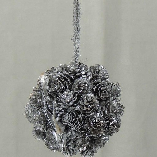 [XJ4026-SIL] ORNAMENT 5" BALL PINE CONE  SILVER