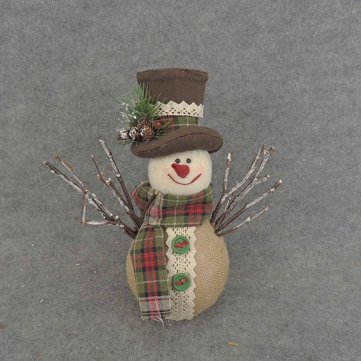 [XJ6011-TOP] SNOWMAN 12" BURLAP W/TWIGS W/TOP HAT