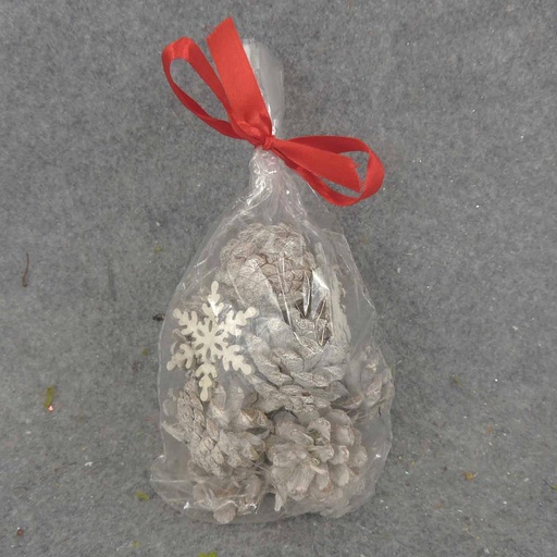 [XR6074-SNO] PINE CONES W/WOODEN SNOWFLAKE (10 CONES/BAG)