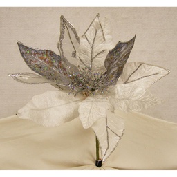 [XG47-WHG] POINSETTIA PICK 10&quot; VEL/ORGANZ WHITE/GREY 16&quot;D