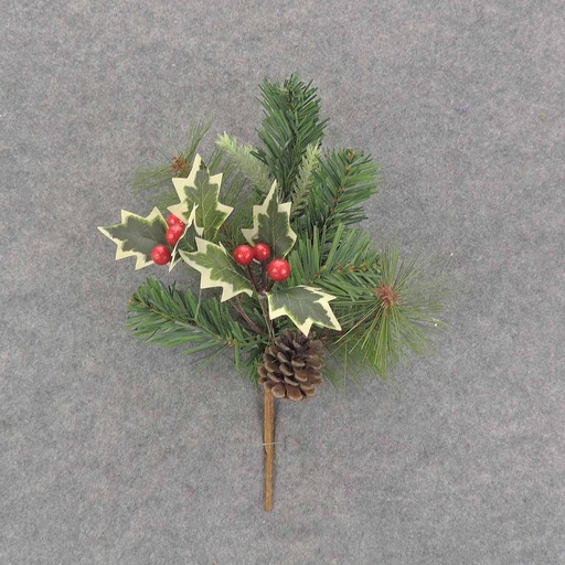 [XB6147] PINE PICK W/HOLLY/BERRIES 12"