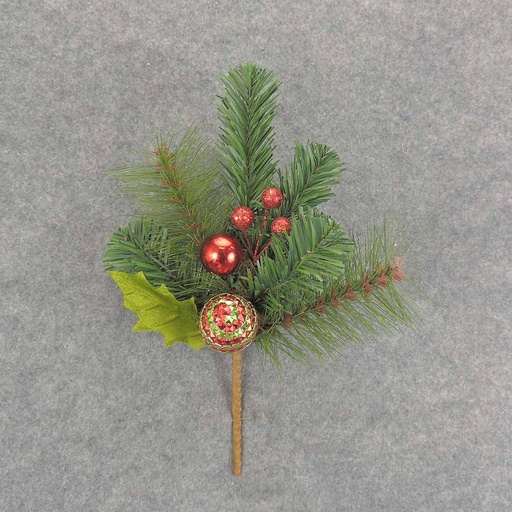 [XB6148-RGN] PINE PICK W/ORNAMENT 12"       