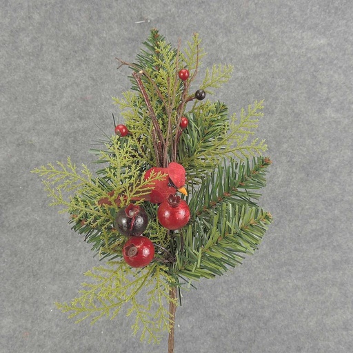 [XB6210] PINE PICK W/CARDINAL&BERRIES 14"