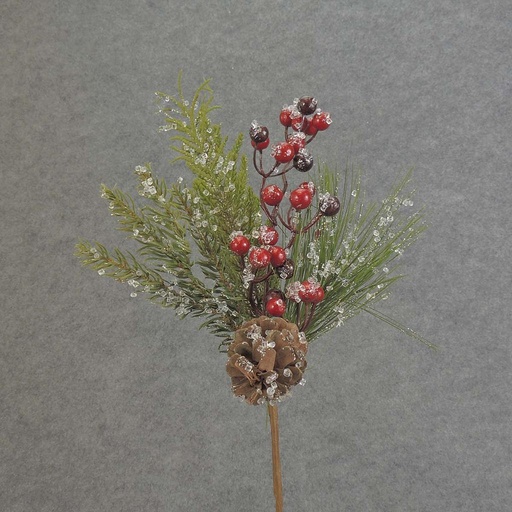 [XR5025-ICE] PINE SPRAY 16" W/ BERRY/CONES ICE