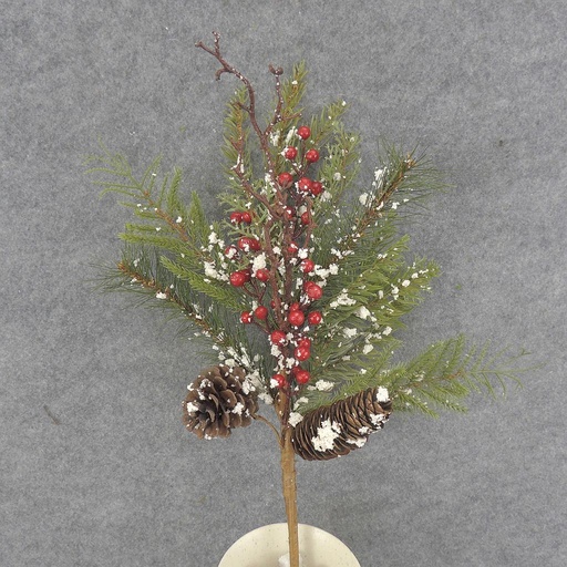 [XR5026-SNO] PINE SPRAY 16" W/ BERRY/CONES RED BERRY/SNOW