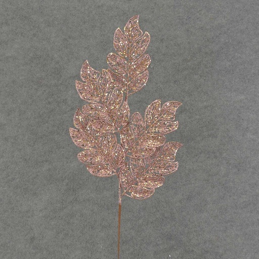 [XB6164-RSG] LEAF SPRAY X5 22" (4/BAG) GLITTER/ROSE GOL