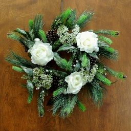 [XE396] WREATH 16&quot; ROSE/QAL/BERRY/PINE W/FROST CREAM