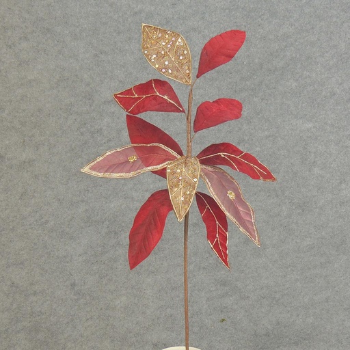 [XG42-RBN] MAGNOLIA LEAF SPRAY 27" VEL/ORG  RED/BROWN