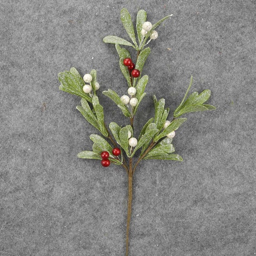 [XL8045] MISTLETOE PICK W/BERRIES 18" FROSTED