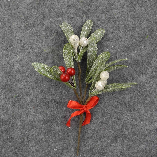 [XL8050] MISTLETOE PICK W/BERRIES 8" FROSTED