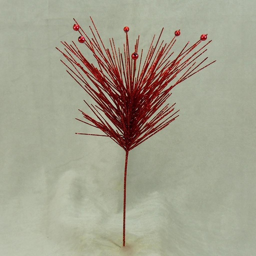 [XG374-RED] GLITTER PINE/BEAD SPRAY 15"  RED