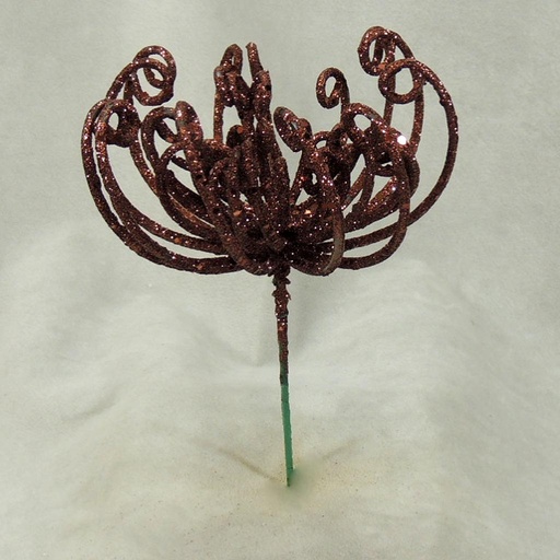 [XG389-BRN] FUJI GLITTER FLOWER PICK 8" (6/BAG)  BROWN