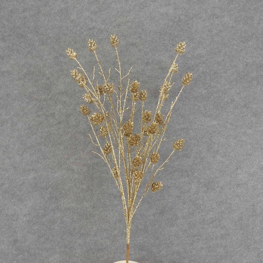 [XB6149-GLD] TWIG/CONE SPRAY X9 25" GLITTER  GOLD