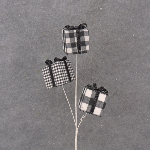 [XA9032-BWT] GIFT BOX SPRAY X3 24" BLACK/WHITE PLAID MIX