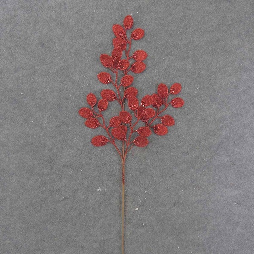 [XA9044-RED] EUCALYPTUS LEAF SPRAY 28" W/GLITTER RED