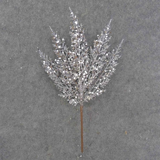 [XB9014-SIL] FERN SPRAY 12" W/GLITTER SILVER