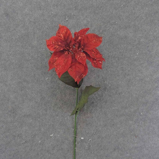 [XE9037] VELVET POINSETTIA STEM (7"dia) 24" W/ LEAVES RED