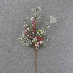 [XE9053] PINECONE &amp; RED BERRY SPRAY 21&quot; W/ SNOW