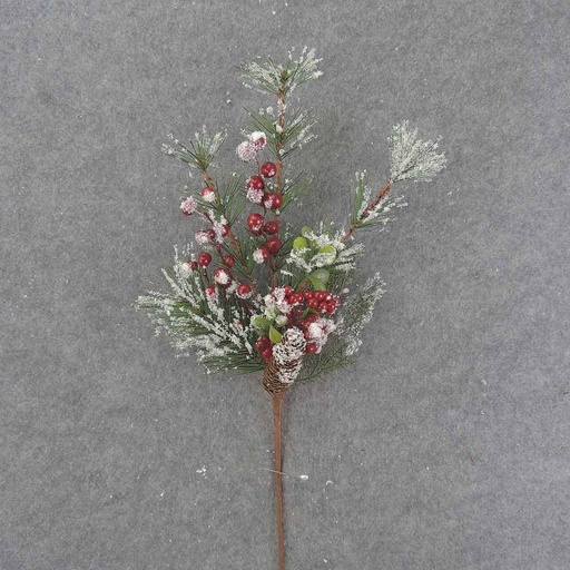 [XE9053] PINECONE & RED BERRY SPRAY 21" W/ SNOW