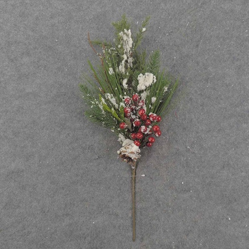 [XH9007] MIXED PINE SPRAY 21.75" FLOCKED W/BERRIES & CONE