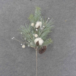 [XL9003] LONG NEEDLE PINE SPRAY 22&quot; W/COTTON &amp; CONES