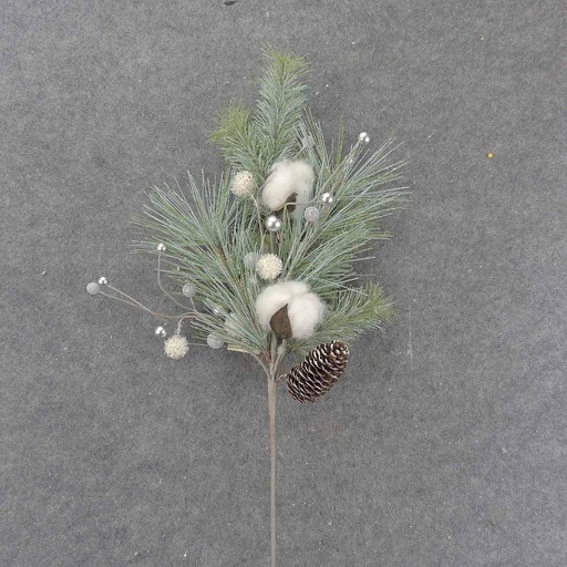 [XL9003] LONG NEEDLE PINE SPRAY 22" W/COTTON & CONES