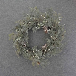 [XL9006] FROSTED CEDAR WREATH 20&quot; W/CONE &amp; EUCALYPTUS