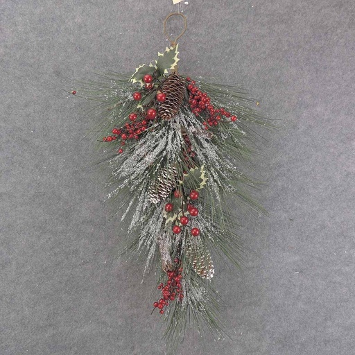 [XL9014] PINE & BERRY DOOR HANGER 24" W/CONES & HOLLY