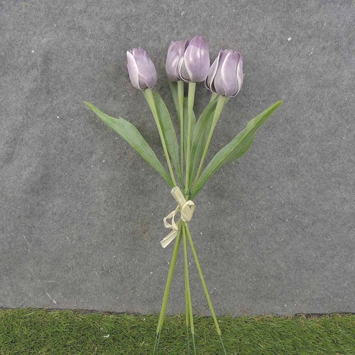 [SB0010-PWH] TULIP BUNDLE X5 17" PURPLE/WHITE (PLASTIC)