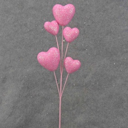 [SA0002-PNK] GLITTER HEART PICK X5 14"  PINK