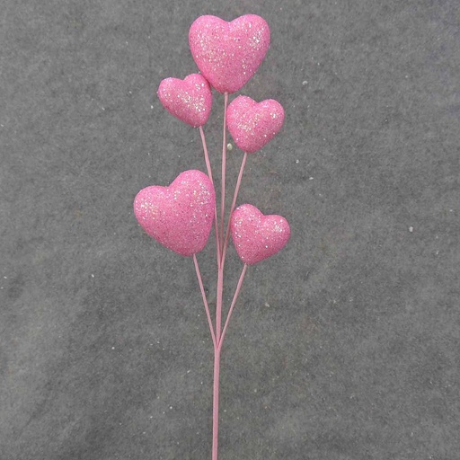 [SA0002-PNK] GLITTER HEART PICK X5 14"  PINK