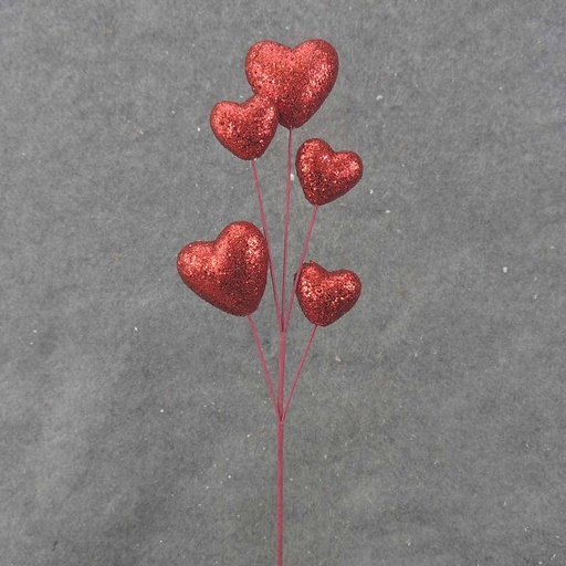 [SA0002-RED] GLITTER HEART PICK X5 14"  RED