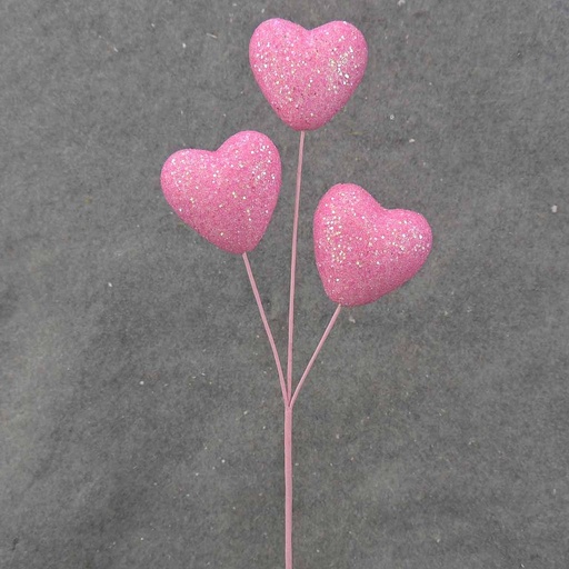 [SA0003-PNK] GLITTER HEART PICK X3 12"  PINK