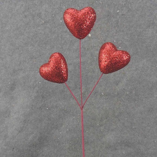 [SA0003-RED] GLITTER HEART PICK X3 12"  RED