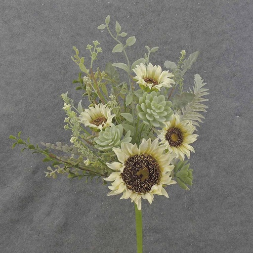 [SA0045] SUNFLOWER/SUCCULENT/FERN BUSH 21" CREAM