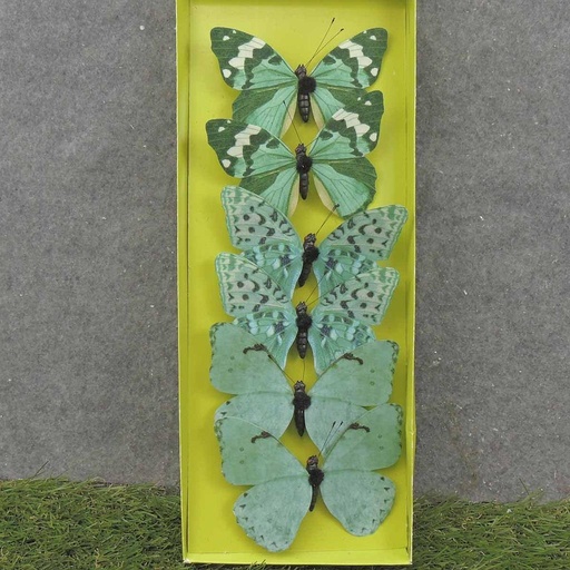 [SA0032-L] 4.25" BUTTERFLIES 3-ASST TEAL/GREEN PRINTED