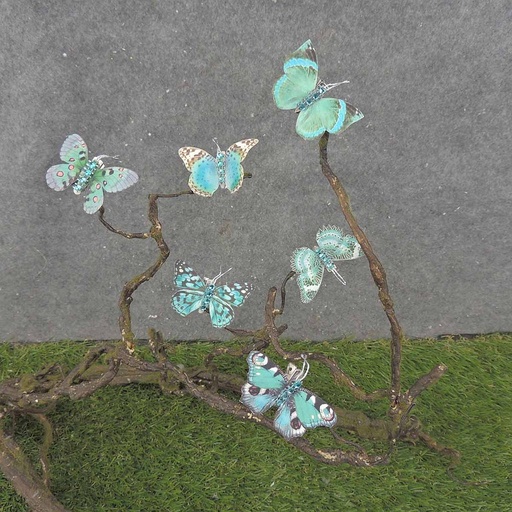 [BN0007] 2.25" 6-ASSORTED BUTTERFLIES W/GEMS  BLUE/GREEN MIX W/CLP