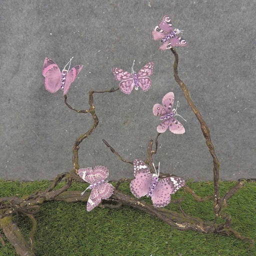 [BN0009] 2.25" 6-ASSORTED BUTTERFLIES W/GEMS  PURPLE/LAVENDER MIX W/CLP