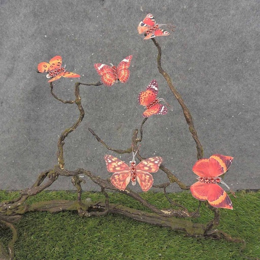 [BN0010] 2.25" 6-ASSORTED BUTTERFLIES W/GEMS  RED/ORANGE MIX W/CLP