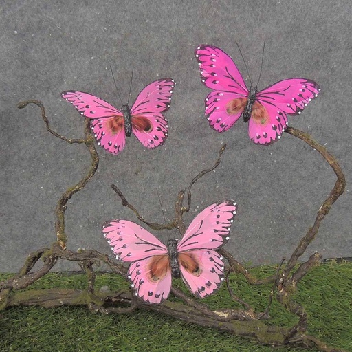 [BN0013-PNK] 4" FEATHER BUTTERFLY 3-ASST PINK MIX W/CLP